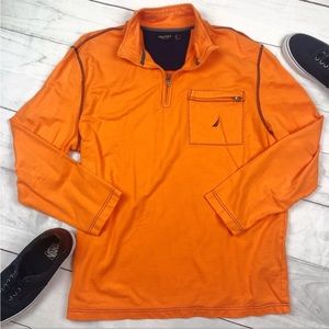 Nautica Vintage Retro Long Sleeve Tee Zip Up Neck Bright Orange Men’s XL